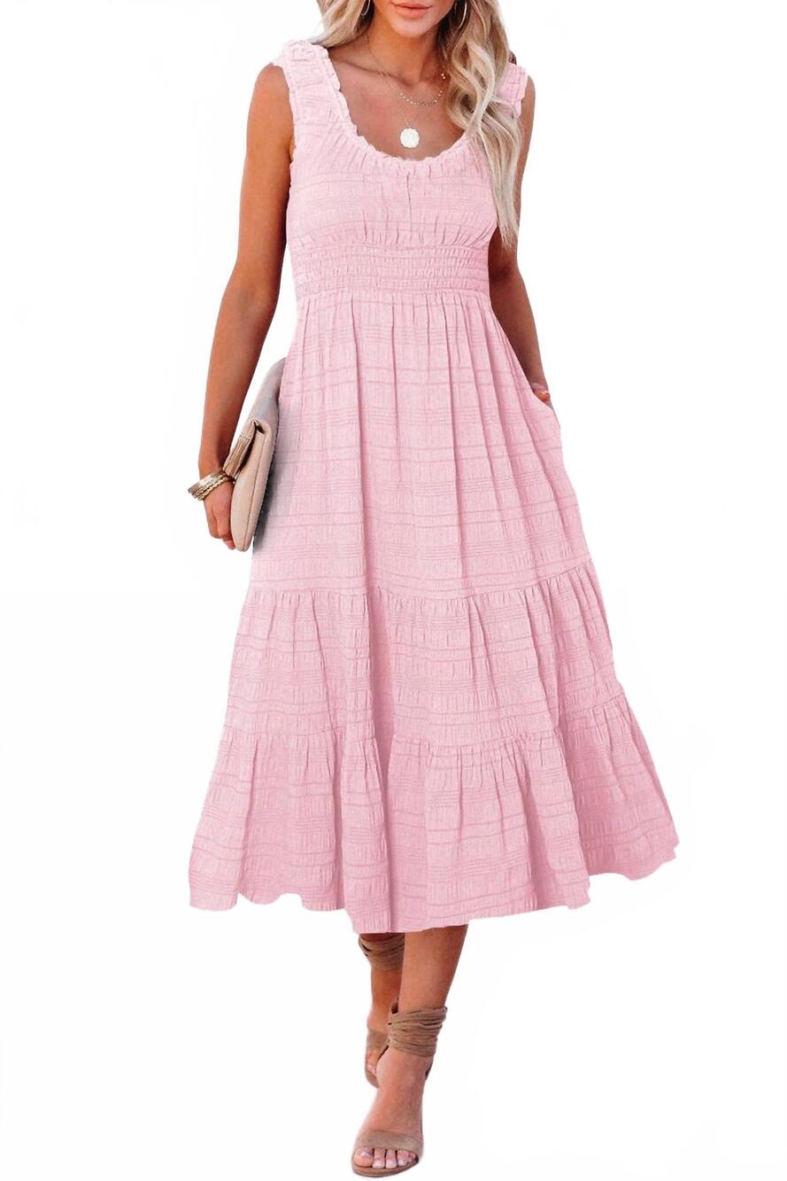 NEW THOMAS & CO shirred midi dress in pink